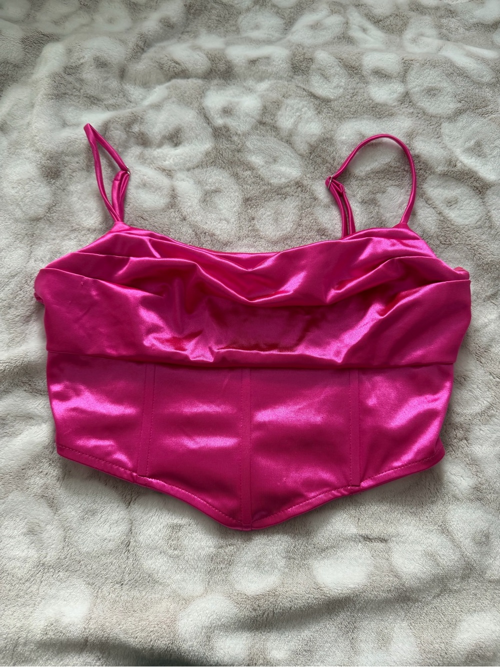 American Threads Hot Pink Satin Bandeau Crop Top with Spaghetti Straps